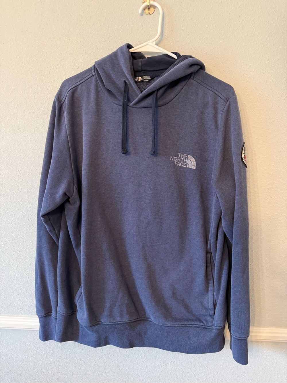 The North Face Men's Slate Blue Pullover Hoodie “Never Stop Exploring” USA Patch